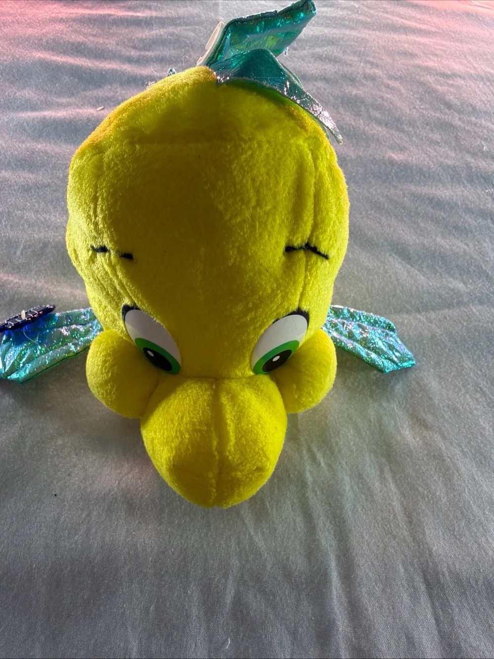 Disney Yellow & Blue Flounder Plush Fish with Shimmery Green Fins